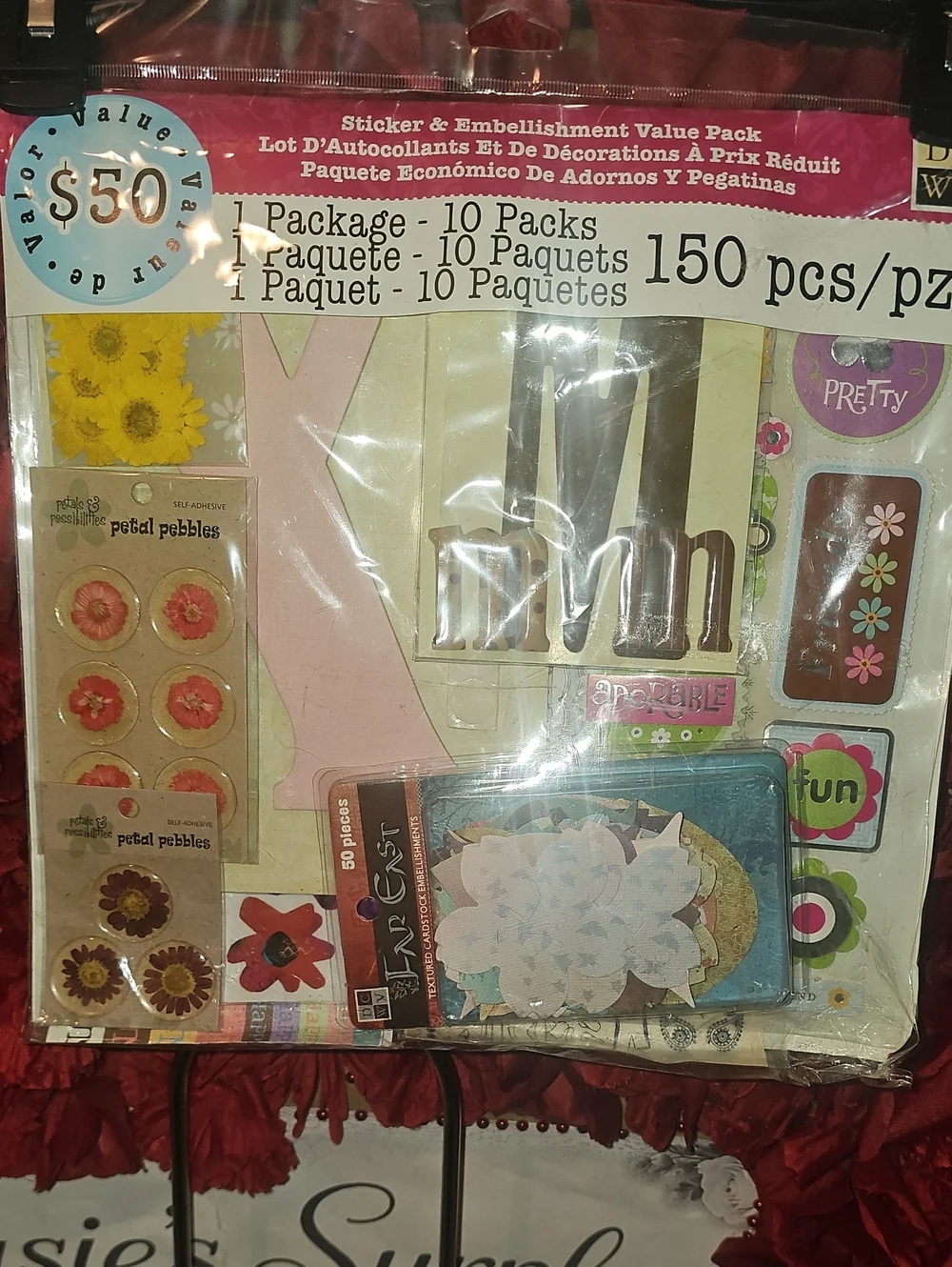 Value Pack NEW Scrapbookin Pink & Multicolor Sticker & Embellishment Set 150 Pcs